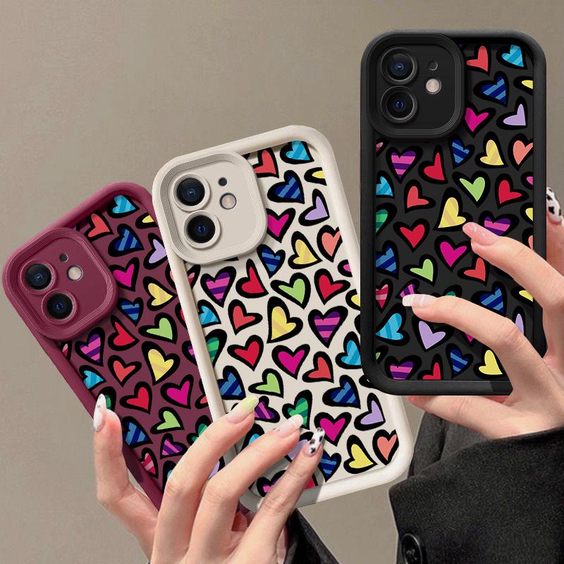 Fashion Hearts Pattern Phone Cover  For iPhone 16 Pro Max 15 Plus 14 13 12 11 Pro XR XS 8 7 Color Love Shockproof Lens Protection Soft Case