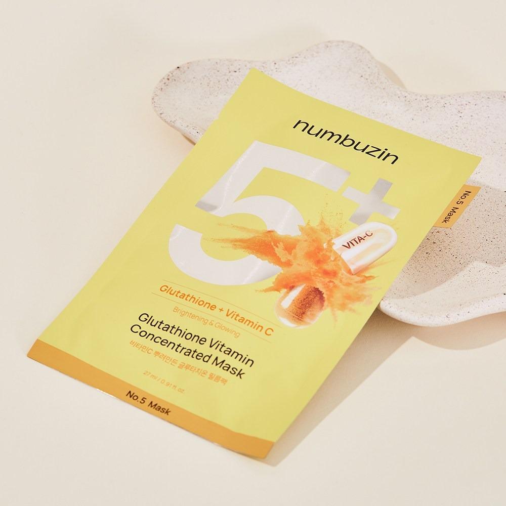 numbuzin No.5 Vitamin C Glutathione Film Sheet Mask Hydrating Radiant 27ml 5pcs