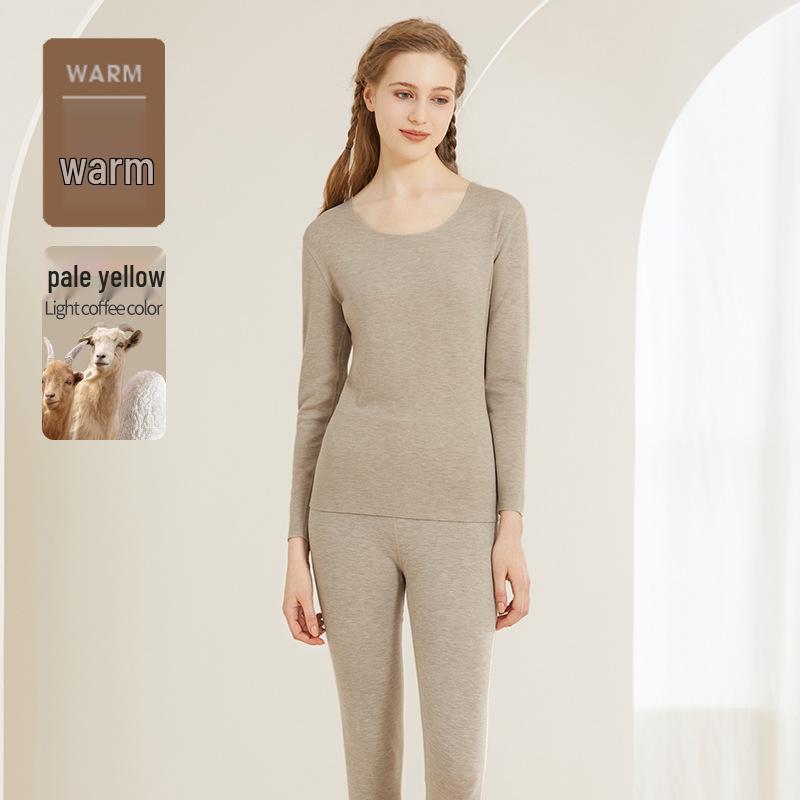 Women's Cashmere Silk Seamless Warm Underwear Set - Fleece-Lined Base Layer for Autumn and Winter