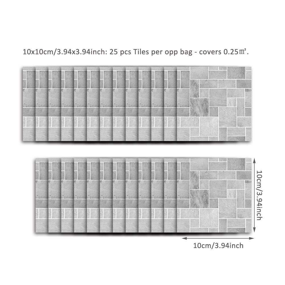 25 шт., кухонная черно-серая мозаика с эффектом камня, традиционная наклейка на плитку из ПВХ, самоклеящийся настенный декор