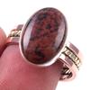 Natural Mahogany Obsidian Gemstone 925 Sterling Silver Two Tone Ring Size 9 O3U10