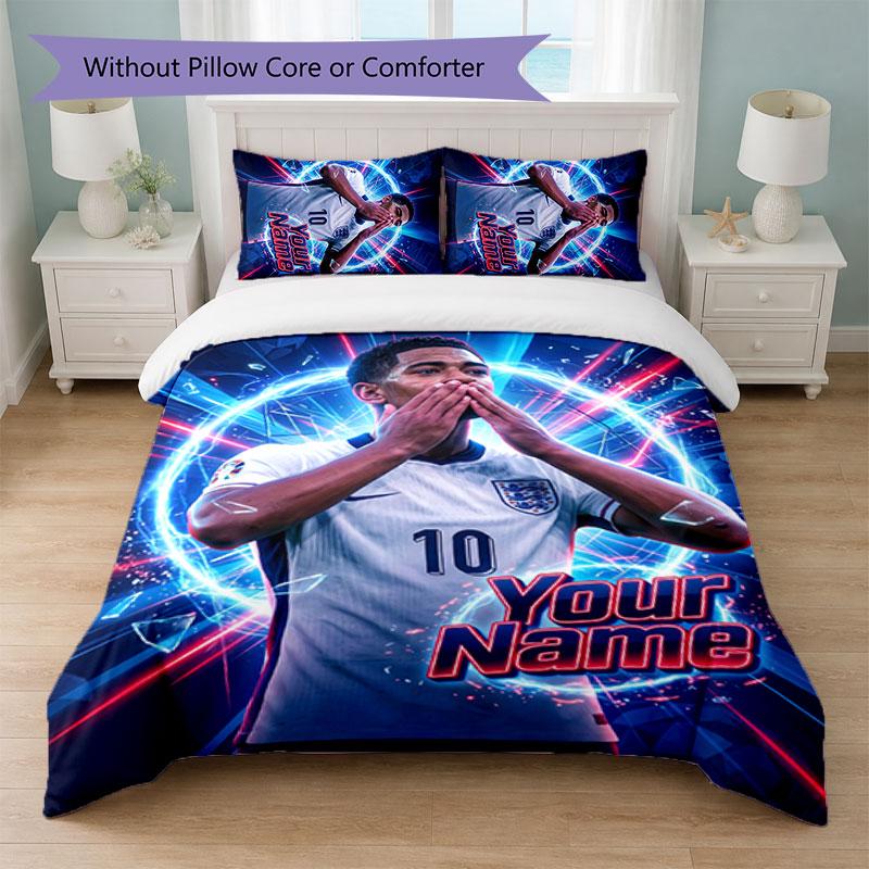 Jude Bellingham Custom Name Text Bedding Set 1 Duvet Cover+2 Pillowcases Soccer Logo Personalized Gift For Special Occasion Bedroom Decor