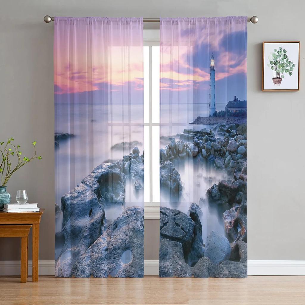 Marine Elements Lighthouse Vessel Sheer Curtains for Living Room Modern Voile Curtain Bedroom Tulle Curtains Window Drapes Decor