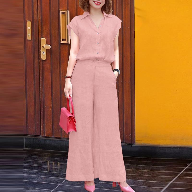 ZANZEA Женский повседневный костюм из двух частей с коротким рукавом и брюками