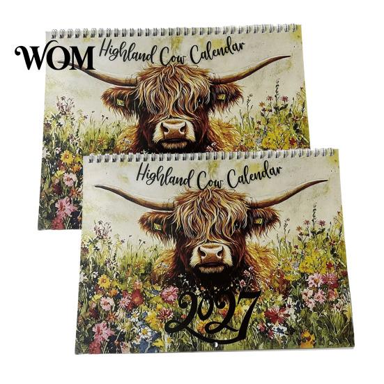 Professional Planning Calendar Highland Cow 2027, 12 Month Wall Hanging Planner with Minimalist Desk Large Daily Blocks, Home Office Organizer, Lover