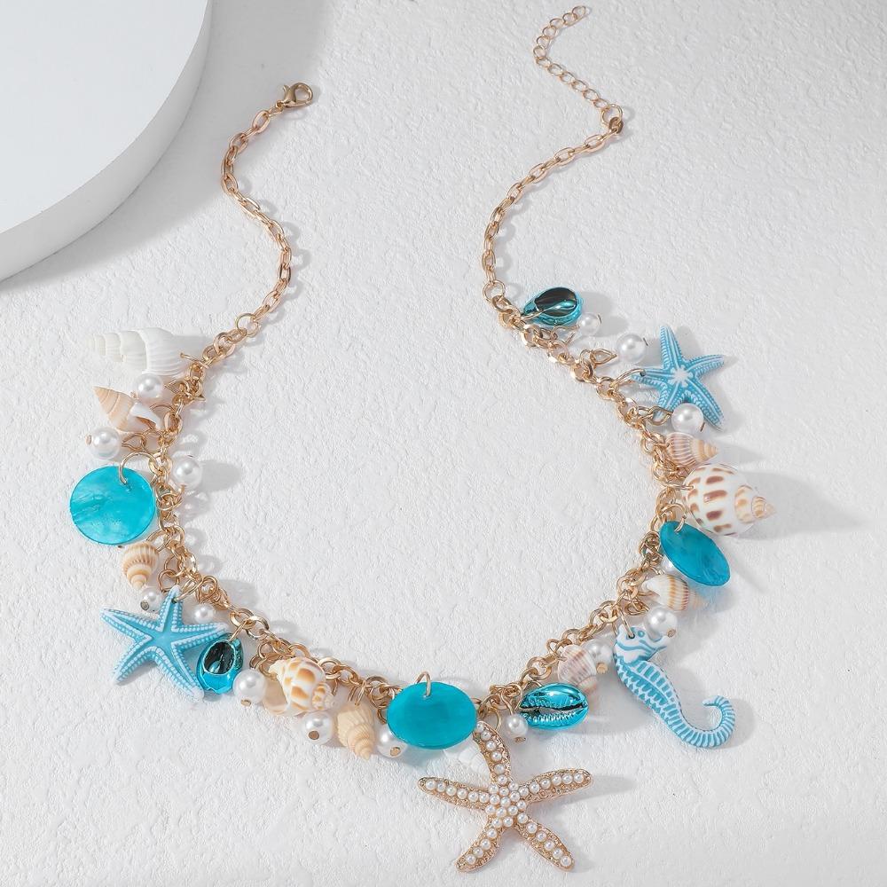 Imitation Pearl Shell Starfish Necklace Sea Series Natural Conch Beach Necklace  Kids