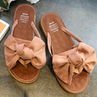 Модные женские летние повседневные пляжные отпускные сандалии Модные сандалии с квадратным носком на плоской подошве Нескользящие шлепанцы с большим бантом