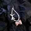 Pink Bow Beads Lanyard Anti-Lost Bracelet For Mobile Phone Case Wrist Strap Lanyard Cute Phone Keychain Portable Rope Chain