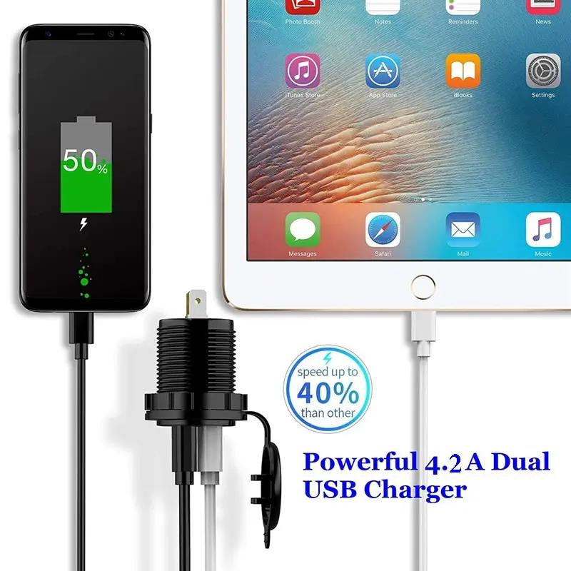 12-24 В, универсальная 4,2 А, двойная USB-розетка для зарядного устройства с сенсорным переключателем для автомобиля, лодки, мотоцикла, морского автофургона