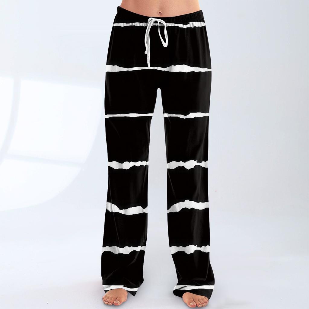 Womens Pajama Pants Sleepwear Casual Drawstring Elastic Waist Pants Comfy Straight Yoga Loose Trousers