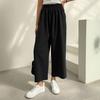 Женские укороченные брюки, эластичные, с высокой талией, однотонные, широкие брюки с карманами, летние, тонкие, повседневные брюки