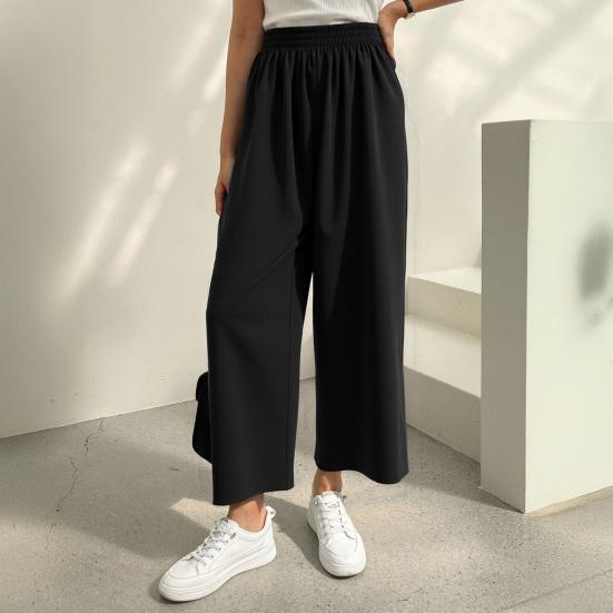 Женские укороченные брюки Эластичная высокая талия Однотонные брюки с широкими штанинами