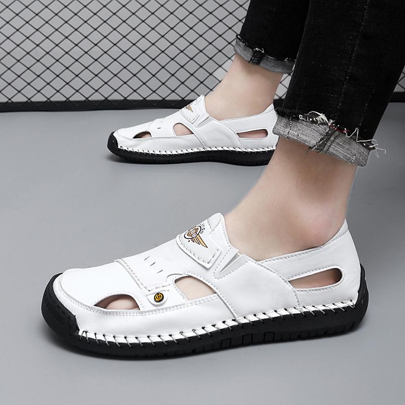 39-48 Летние мужские кожаные пляжные сандалии ручной работы Мужские сандалии с закрытым носком Сандалии большого размера