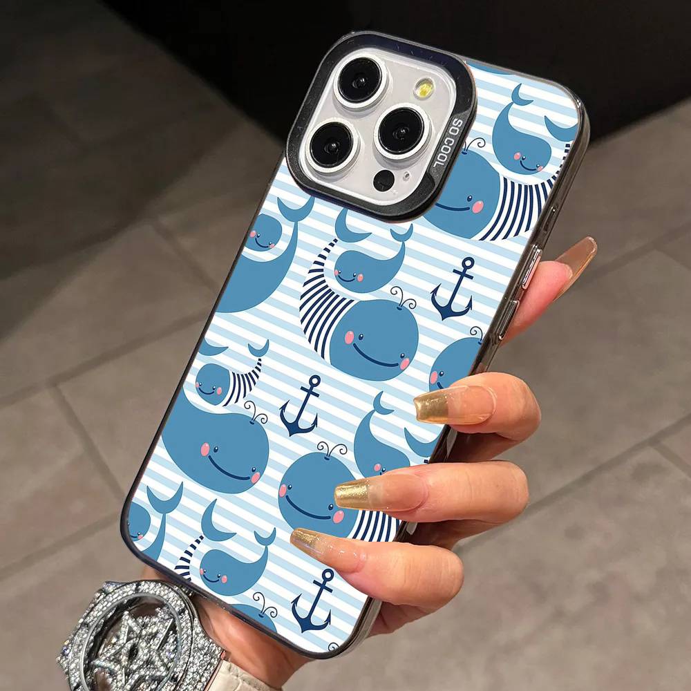 Чехол для телефона с рисунком кита P-образным узором Для iPhone 17,16,15,14,13,12,11 Plus,Pro Max,XS,Красочный серебристый чехол для телефона Funda Cover
