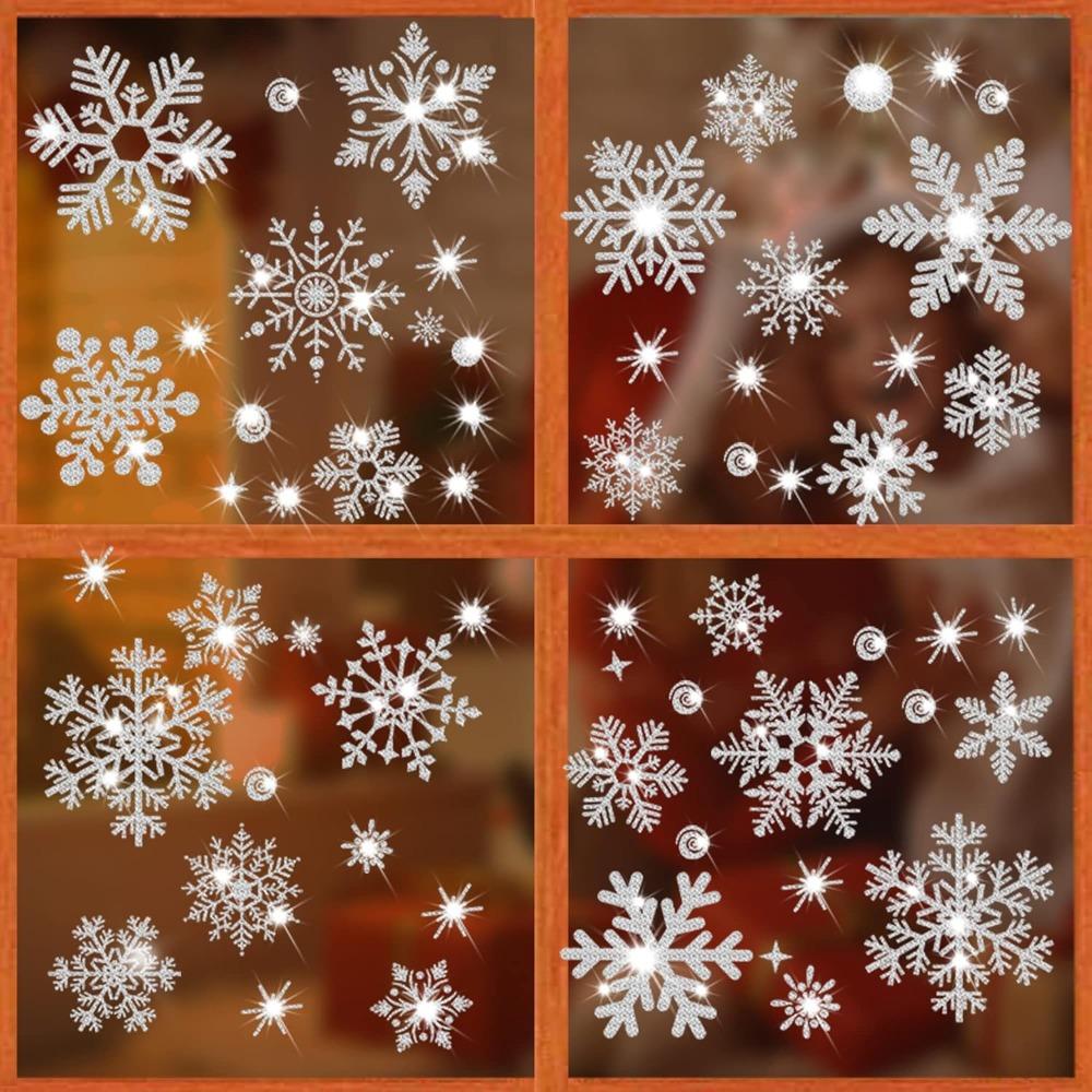 4pcs Glitter Snowflake Wall Sticker Window Clings Sparkling Window Clings Wonderland Decorations Window Stickers Snowflake Electrostatic Glass Sticker