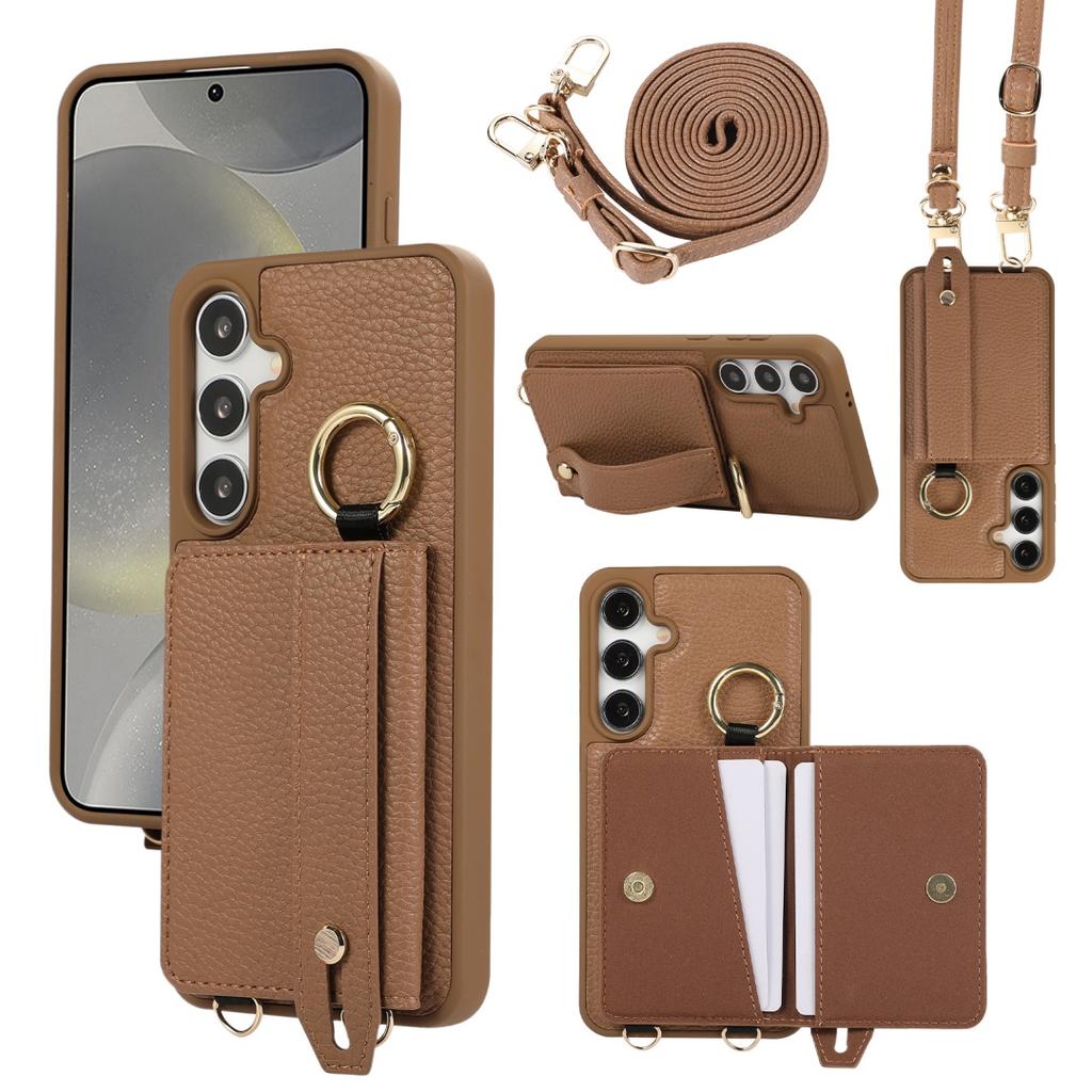 Для Samsung Galaxy S24 S25 Plus Чехол Кошелек из Искусственной Кожи Сумка Ремешок-Держатель На шею Длинный Crossbody Шнурок Кольцо Застежка Чехол