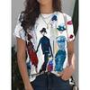 Женские футболки Летние повседневные топы с коротким рукавом Футболка с круглым вырезом Мода Уличная одежда Женская одежда оверсайз Футболки с мультяшным котом