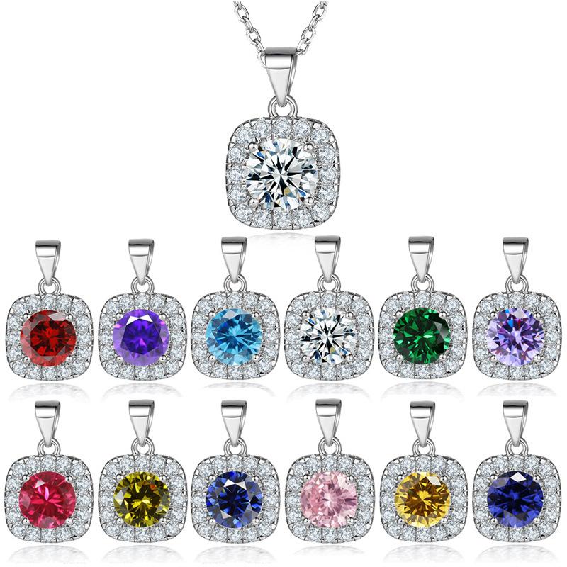 S925 Silver Square Zircon Necklace Light Luxury Ladies Vintage Sapphire Pendant Necklace