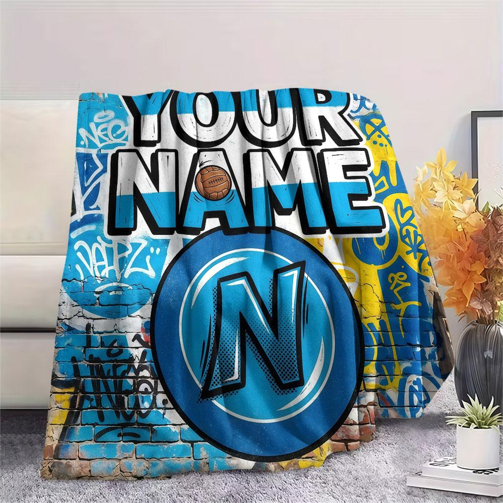 Custom Name,SSC Napoli Printed Flannel Blanket, soft throw for bedroom sofa, washable, Christmas present, great gift.