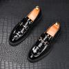 Fashion New Pointed Toe Beige Black Flats Metal Button Leather Shoes For Men Male Wedding Dress Prom Homecoming Shoes Zapatos Hombre