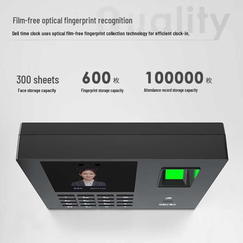 Deli Facial & Fingerprint Time Clock CN plug (adapter included)