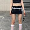 Y2K Bow Chic Lace Stitch Black Skirt Women Sexy Lace Up Highwaist Slim Mini Skirts Female Patchwork Streetwear Vacation Bodycon Casual Clothing