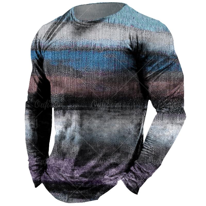 Винтажная мужская футболка с длинным рукавом, топы с клетчатым принтом, осенняя толстовка большого размера, мужская повседневная уличная одежда с круглым вырезом, мужская одежда