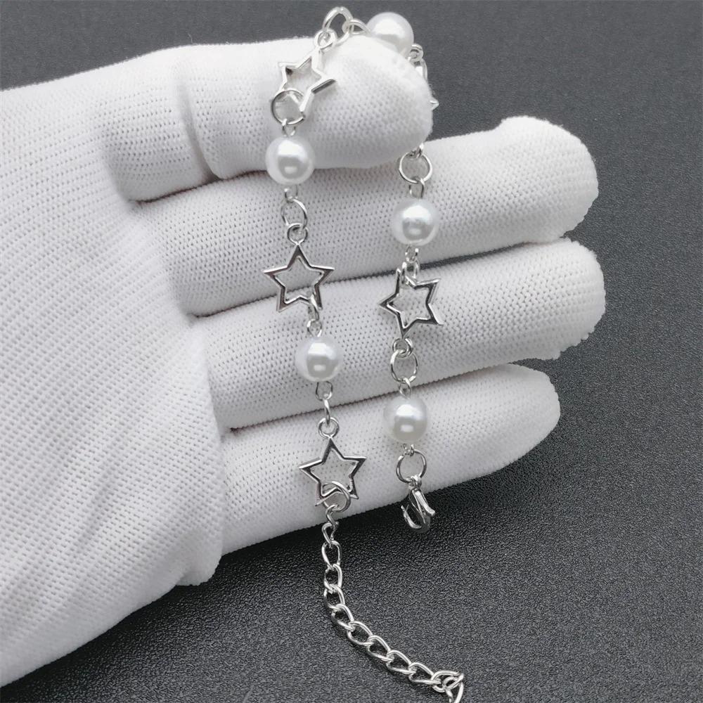 Браслет с искусственной полой пятиконечной звездой, браслет в стиле панк с имитацией жемчуга, новый браслет в стиле поп-панк