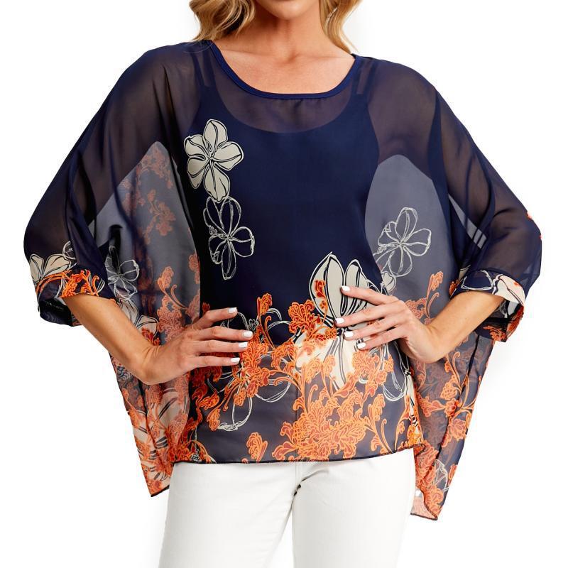 Женская свободная шифоновая летняя блузка-туника с цветочным принтом в стиле бохо, пляжные накидки