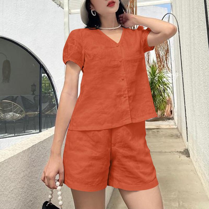 ZANZEA Женская блузка и шорты, повседневный костюм из двух предметов, летний комплект