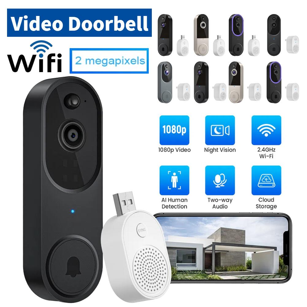 1080P Умный видеодомофон Беспроводная Wi-Fi видеокамера для двери Видеодомофон с обнаружением движения Ночное видение Двусторонняя аудиокамера для дома