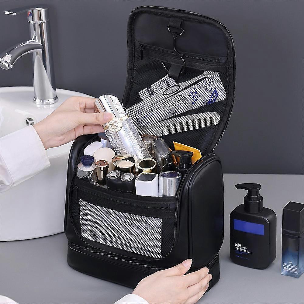 4034 Vintage Large Capacity PU Leather Toiletry Bag Swimming Gym Travel Men Cosmetic Hanging Bag