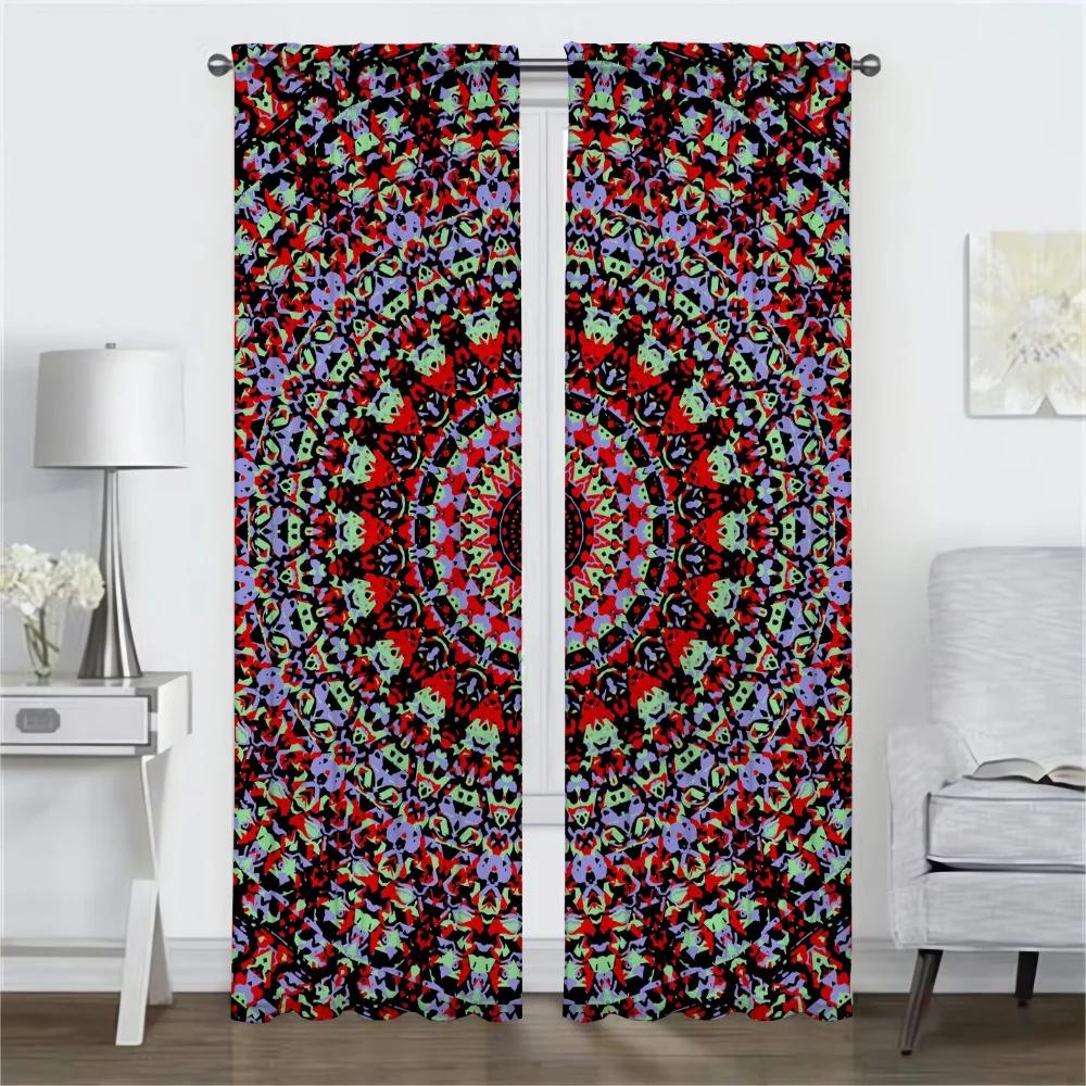 Trippy Vibrant Mandalas Curtains Child Room Partition Halloween Decoration Blackout Curtain for Room 2 Panel Tulle for Bedroom