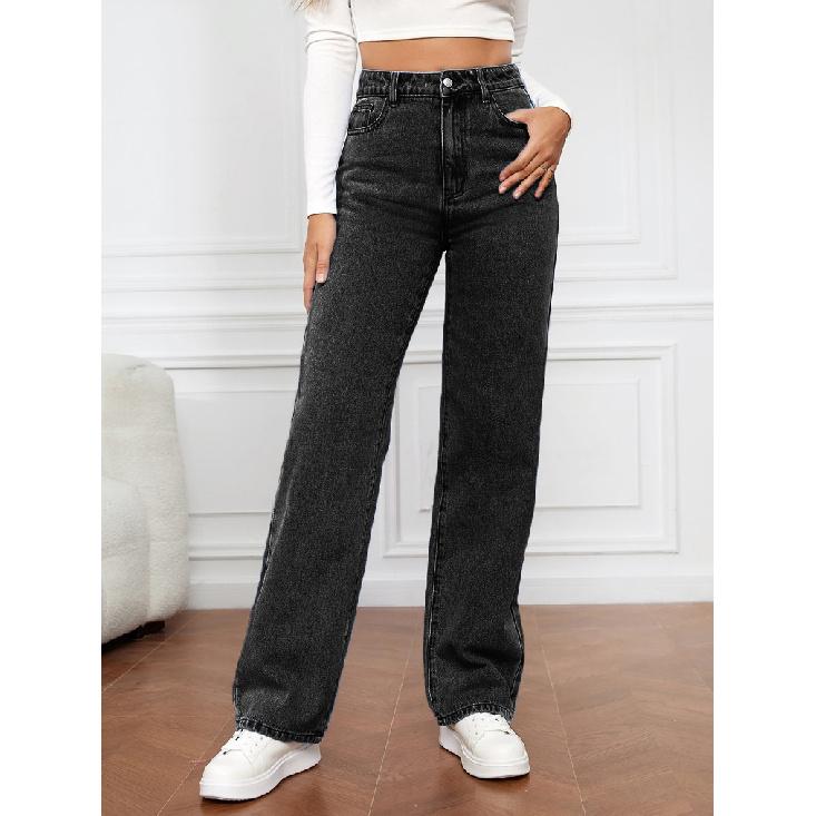 2024 New European And American High Waisted Washed Women'S Jeans Long, Fashionable And Versatile Straight Leg Pants