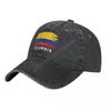 Unisex Adult Colombia Flag Colombian Fans Charcoal Washed Denim Baseball Cap Unisex Classic Vintage Cotton Dad Trucker Hat