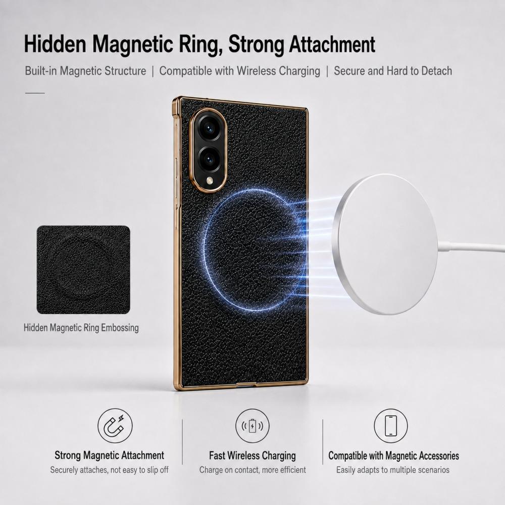 Деловой Магнитный Чехол с Текстурой PU Кожи для Samsung Galaxy Z Fold 8 Ultra 7 6 5 4 3 Zfold8 Беспроводная Зарядка Задняя Крышка Funda