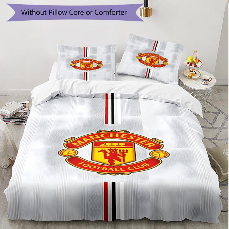 3pcs Duvet Cover Set (1*Duvet Cover + 2*Pillowcase, Without Core), Manchester United F.C Print Soft All‑Season Bedding Set, Home Bedroom Decor Gift