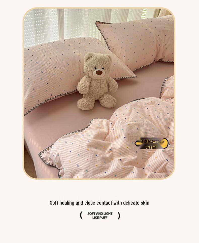 4-piece bedding set 60SA Jacquard Yarn-Dyed Washed Cotton - Duvet Cover, Bed Sheet, Bed Skirt with Colored Shell Edge