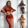 Long Sleeved Cover Up Sexy Split Bikini Four Piece Swimwear Set for Women
