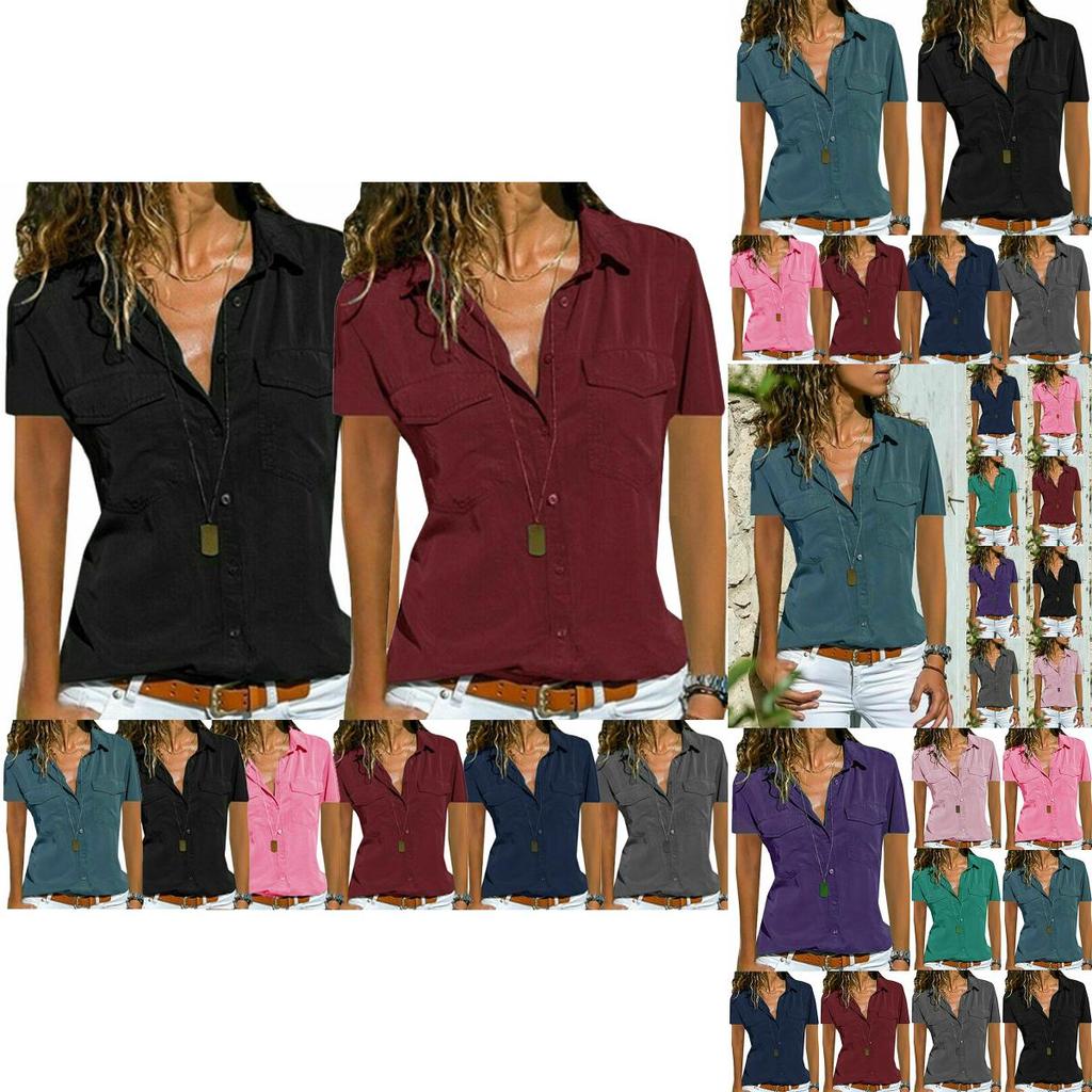 Women Neck V Short Sleeve Shirt Blouse Ladies Summer Tshirt Tops Tee Plus Size