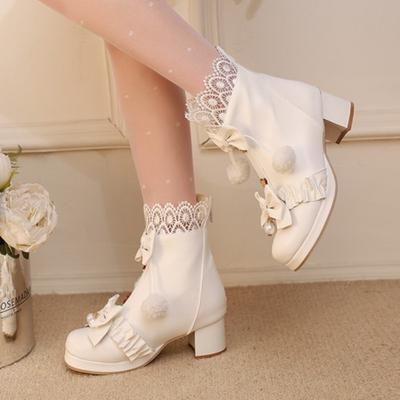 Женские милые туфли лолита каваи на платформе, ботильоны на шнуровке на толстом каблуке с бантом, обувь для косплея персонажей, зимняя обувь больших размеров