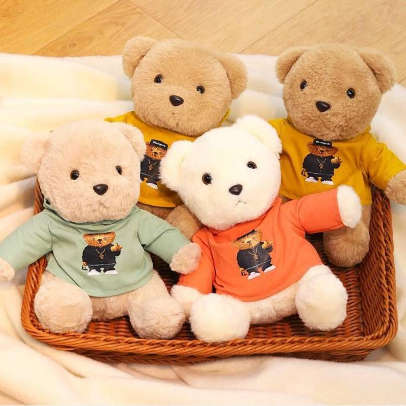 Adorable Teddy Bear Doll With Detachable Cream Outfit Short Plush Pp Cotton Filling