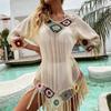 Spring and Summer Women's Beach Crochet Flower Beach Cover Shirt, Medium and Long Beach Clothes