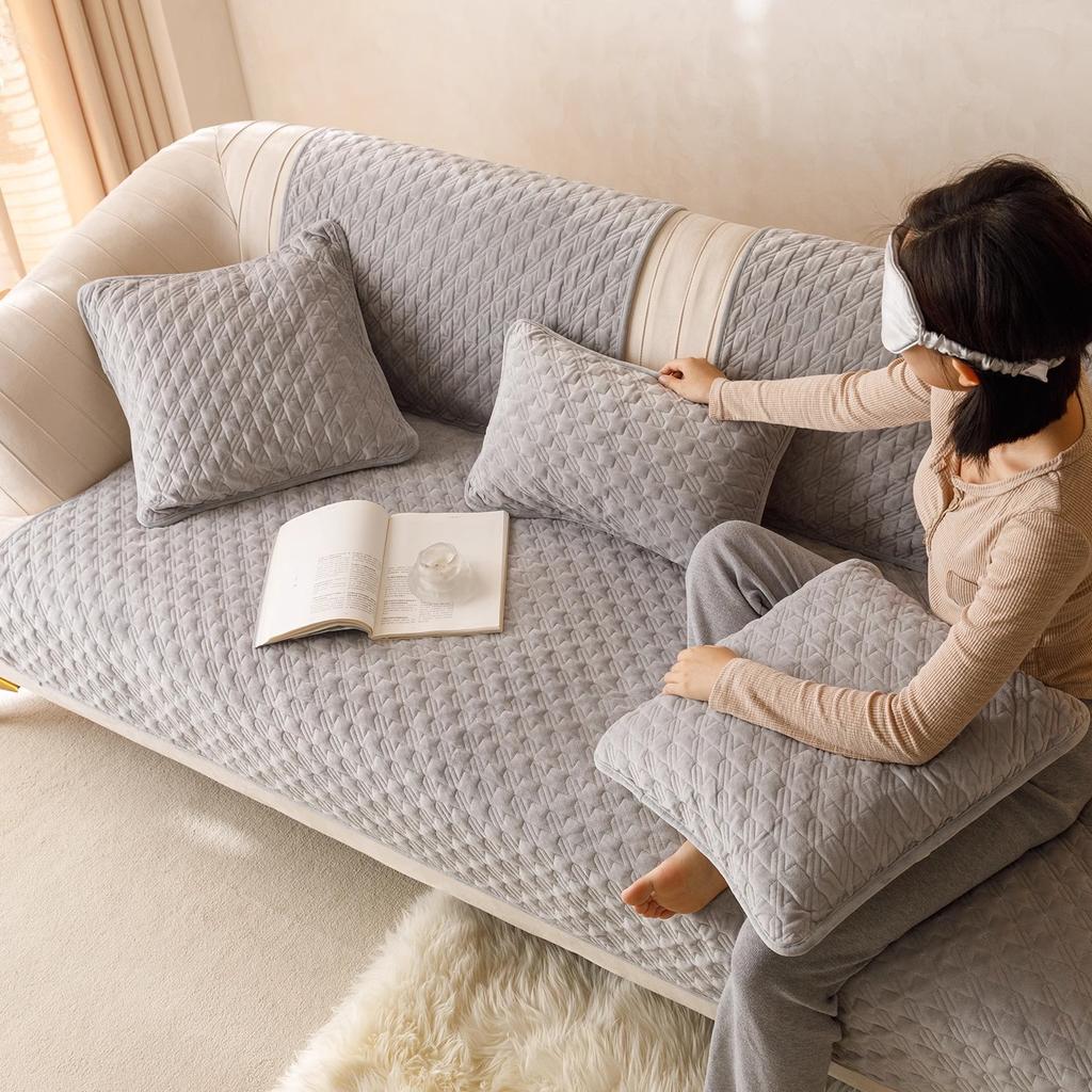 Sofa Cushion Winter Short Plush Anti Slip Simple Modern Light Luxury Style Seat Cushion Seasonal Leather Sofa Cover Cloth Towel