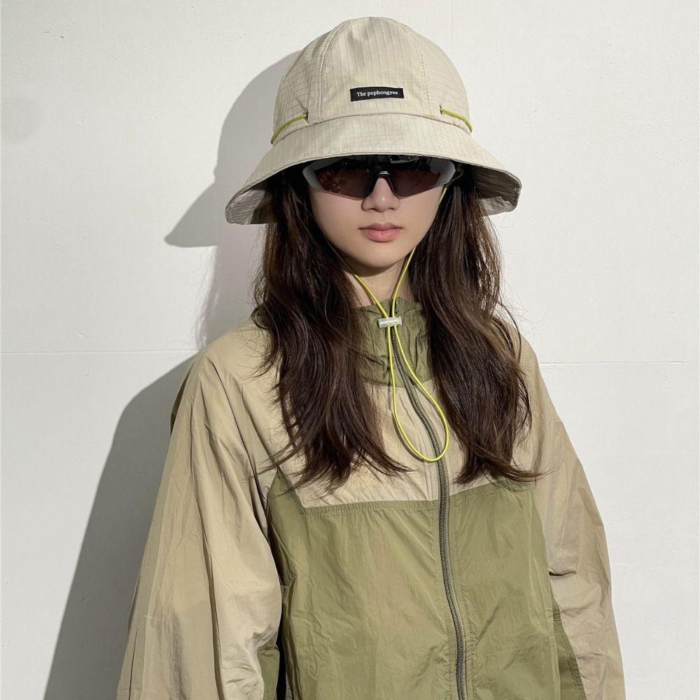 Quick-drying Wide Brim Sun Hat Solid Color Hiking Hat Breathable Drawstring Fisherman Hat Travel