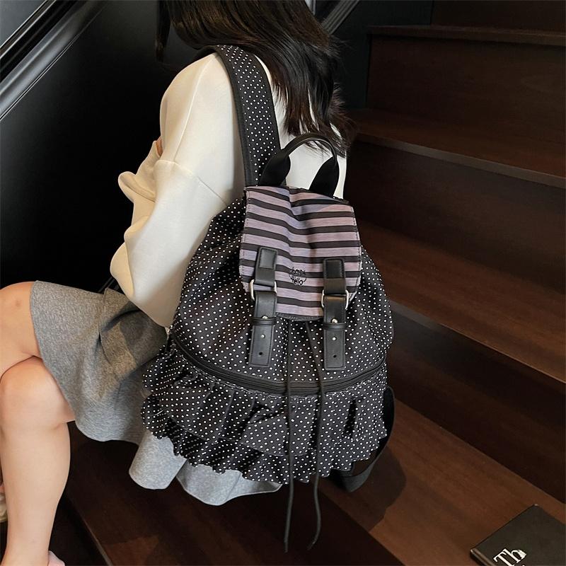 Рюши Сшитые Mochilas Mujer Горошек Принт Mochila Сумка Большой Вместимости Праздничный Дорожный Рюкзак Холщовые Сумки для Женщин