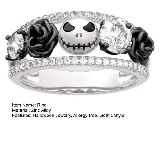 Женское готическое кольцо с черепом, черное розовое кольцо со стразами, кольцо в стиле ретро, ювелирное украшение на Хэллоуин, подарок на годовщину помолвки