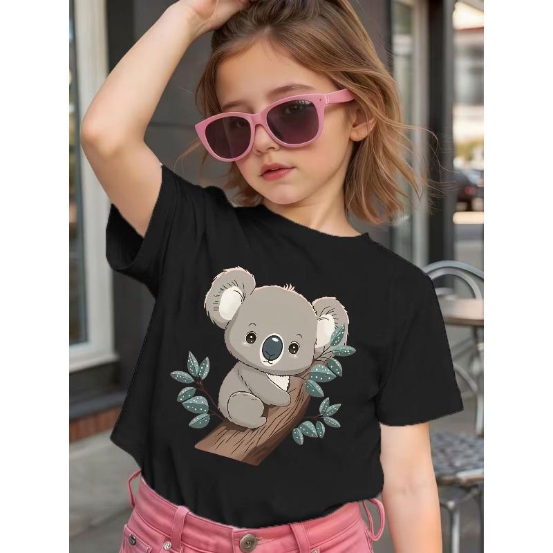 Girls Crewneck Short Sleeve Tee, Cute Koala Hug Tree Print