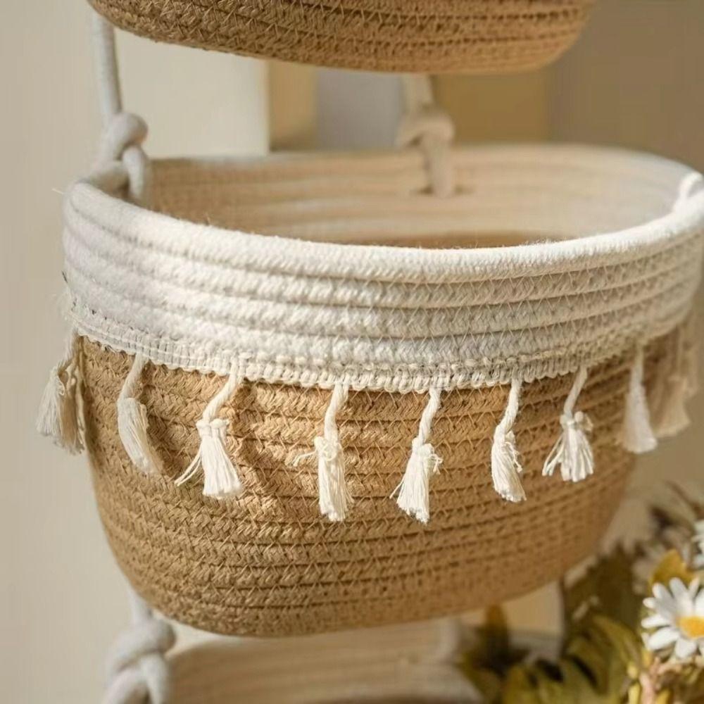 Handwoven Multi Pocket Hanging Baskets Woven Cotton Wall Mount Storage Bag Bathroom