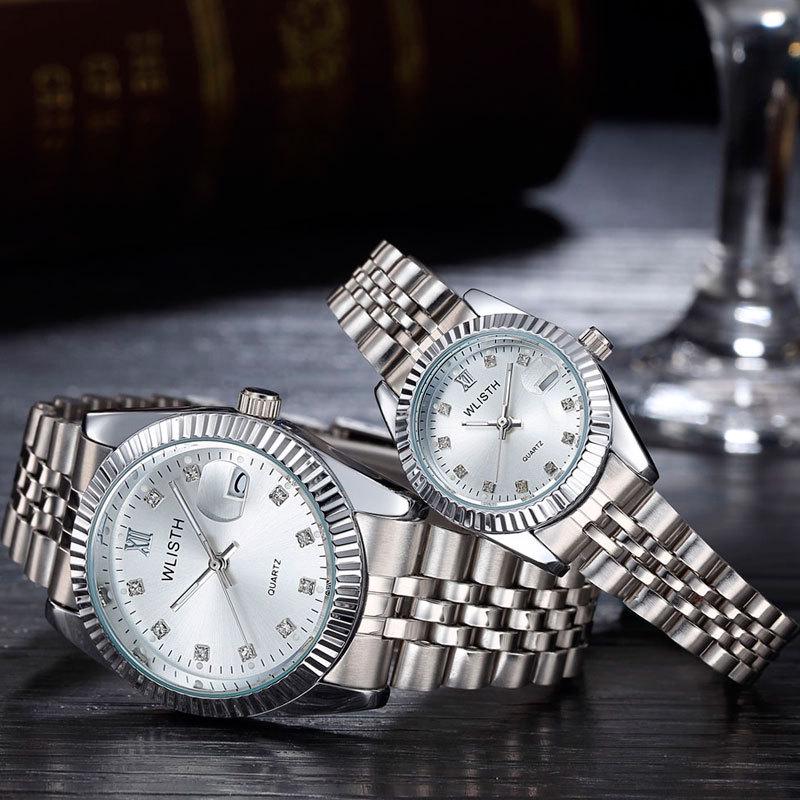 WLISTH Luxury Gold Watch Lady Men Lover Stainless Steel Quartz Waterproof Male Wristwatches for Men Analog Auto Date Clcok